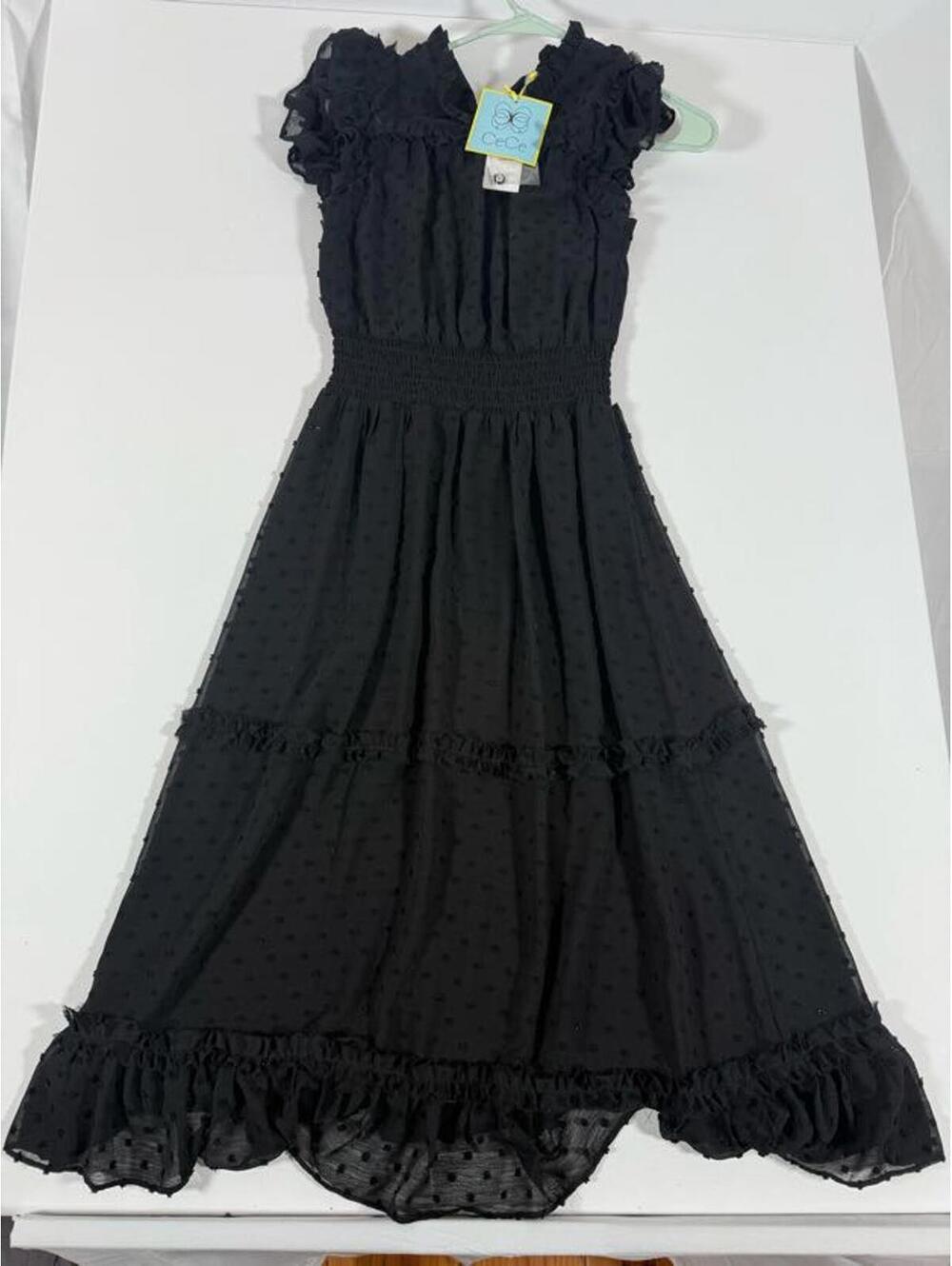 CeCe Black Ruffled Midi Dress XS New with Tags
